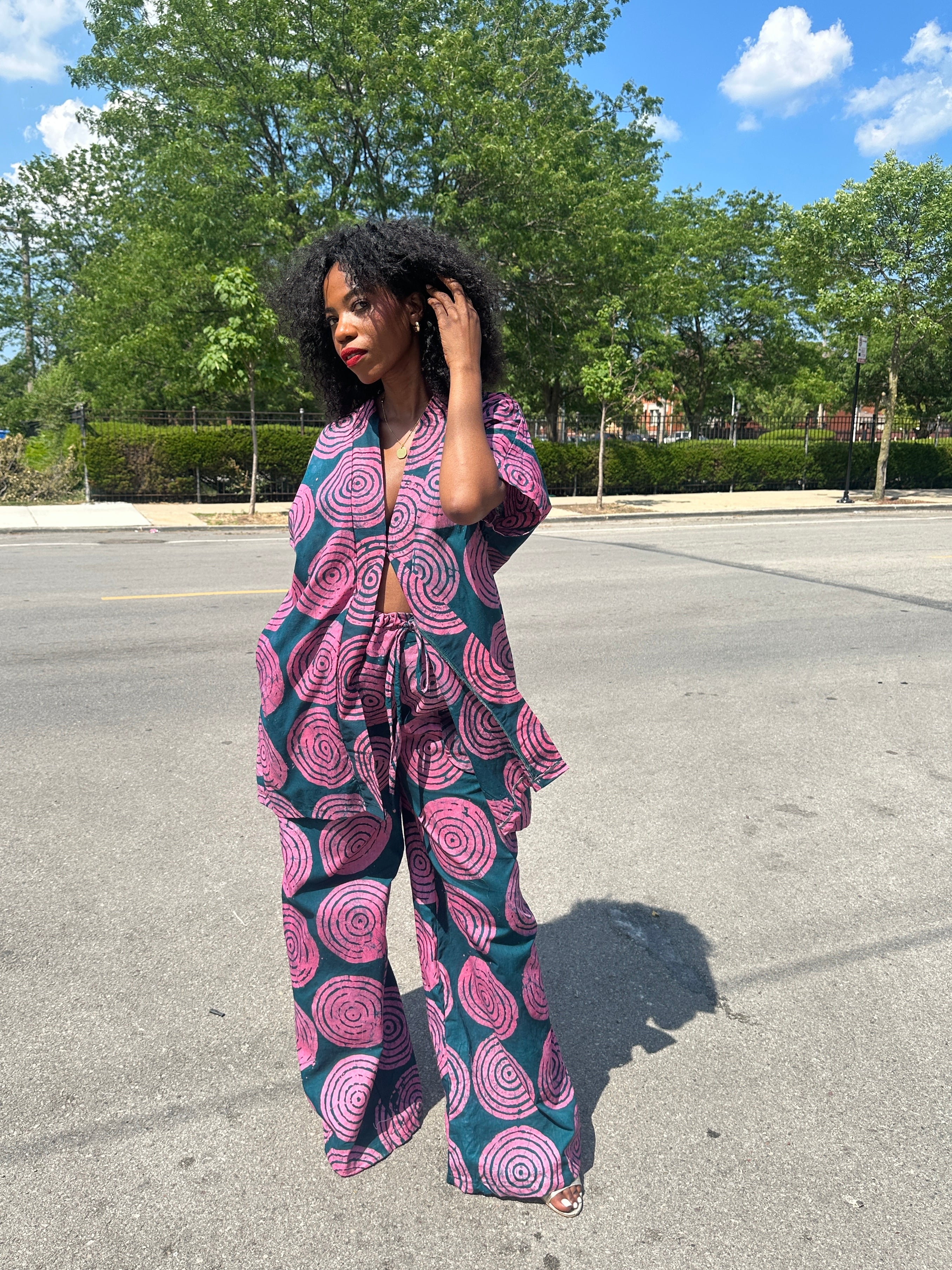 The Raha Set - Dark Green and Pink