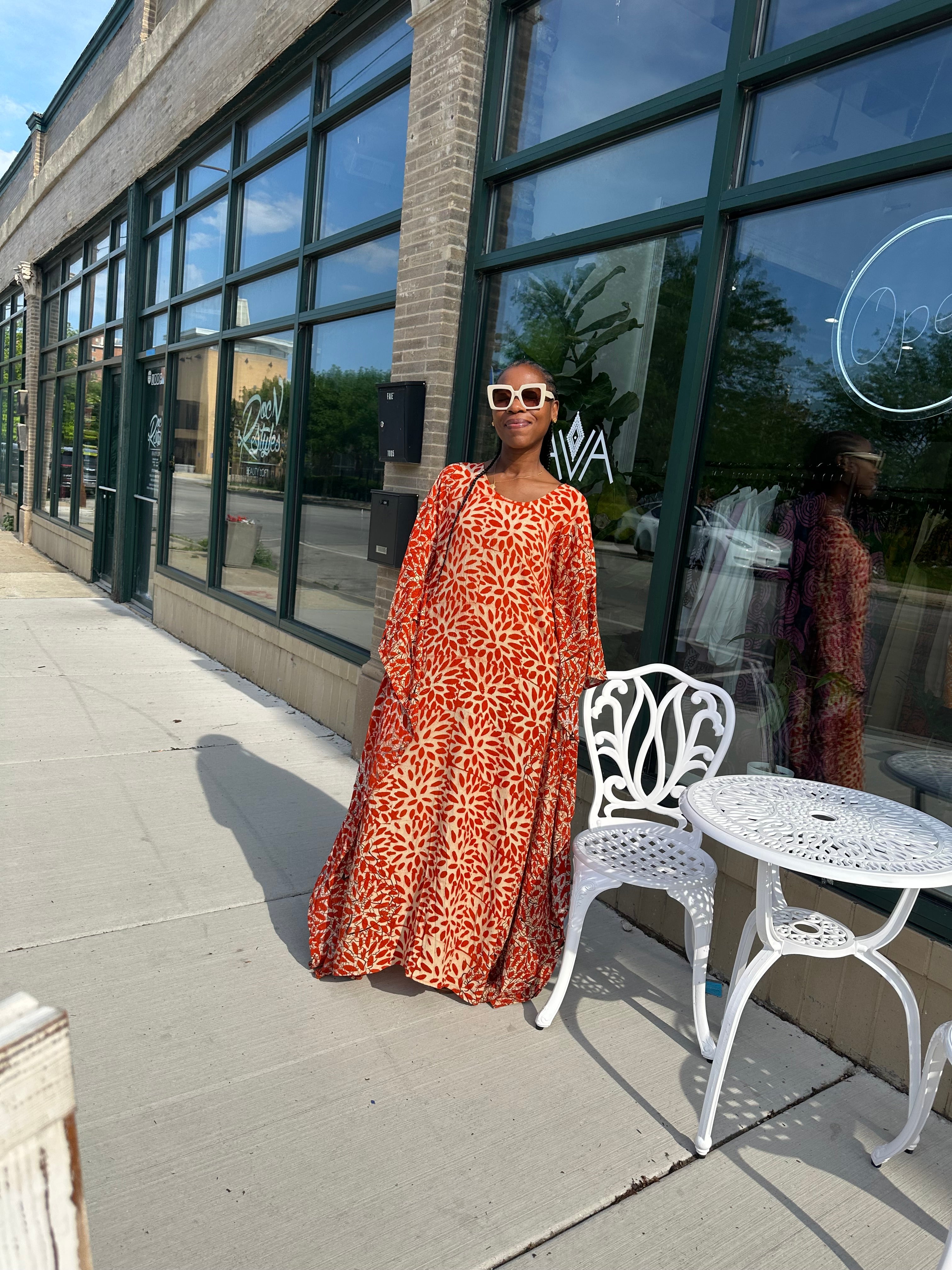 Rich Auntie Dera Dress-Orange Crush