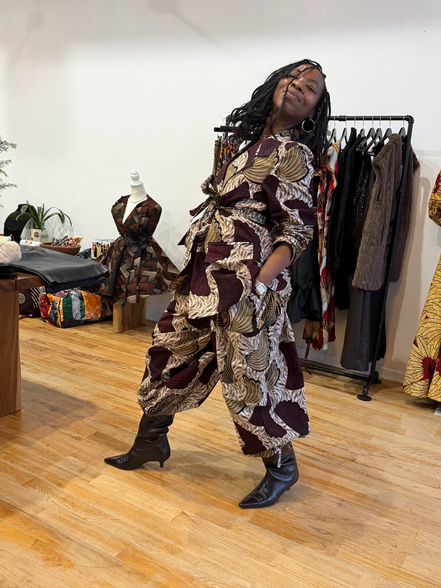 Barrel Style Two-Piece Suit Cranberry Print