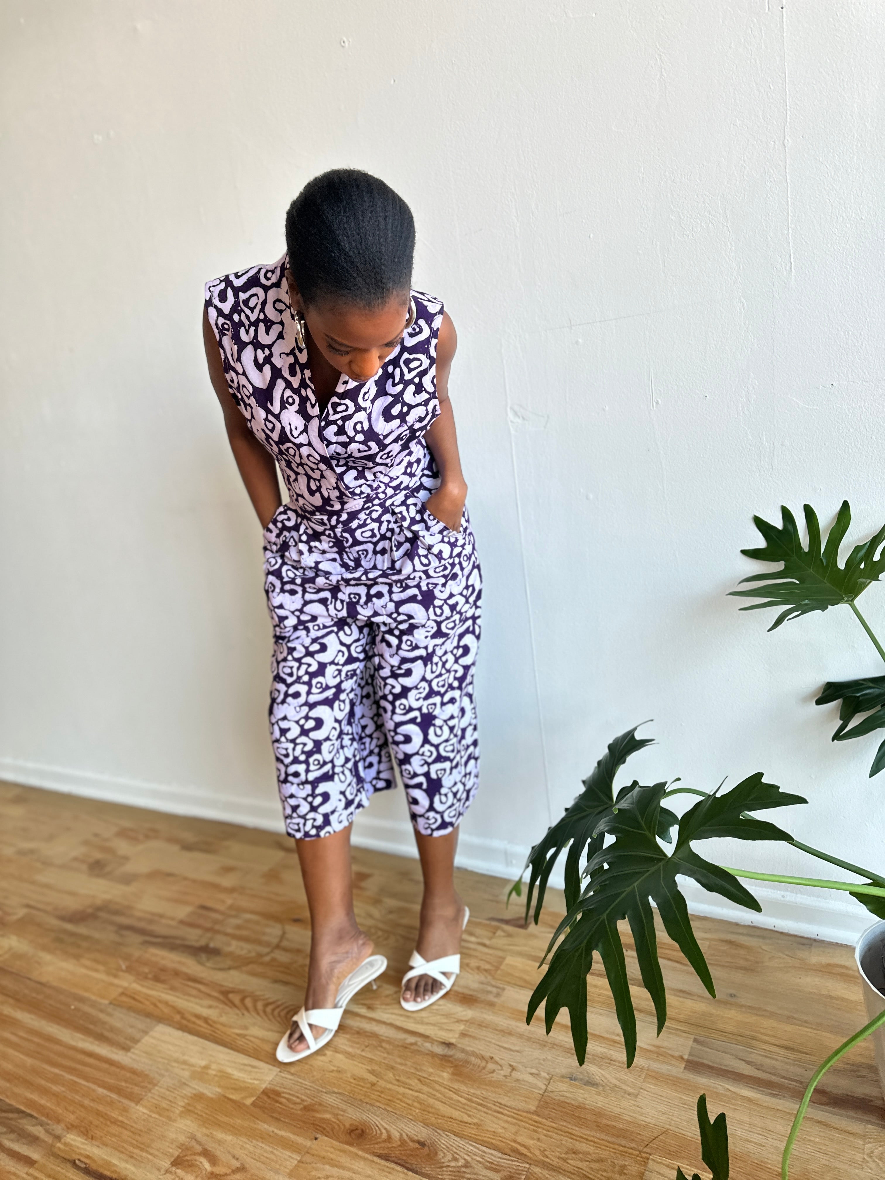 The Hadithi Culotte Jumpsuit- Purple Batiki II