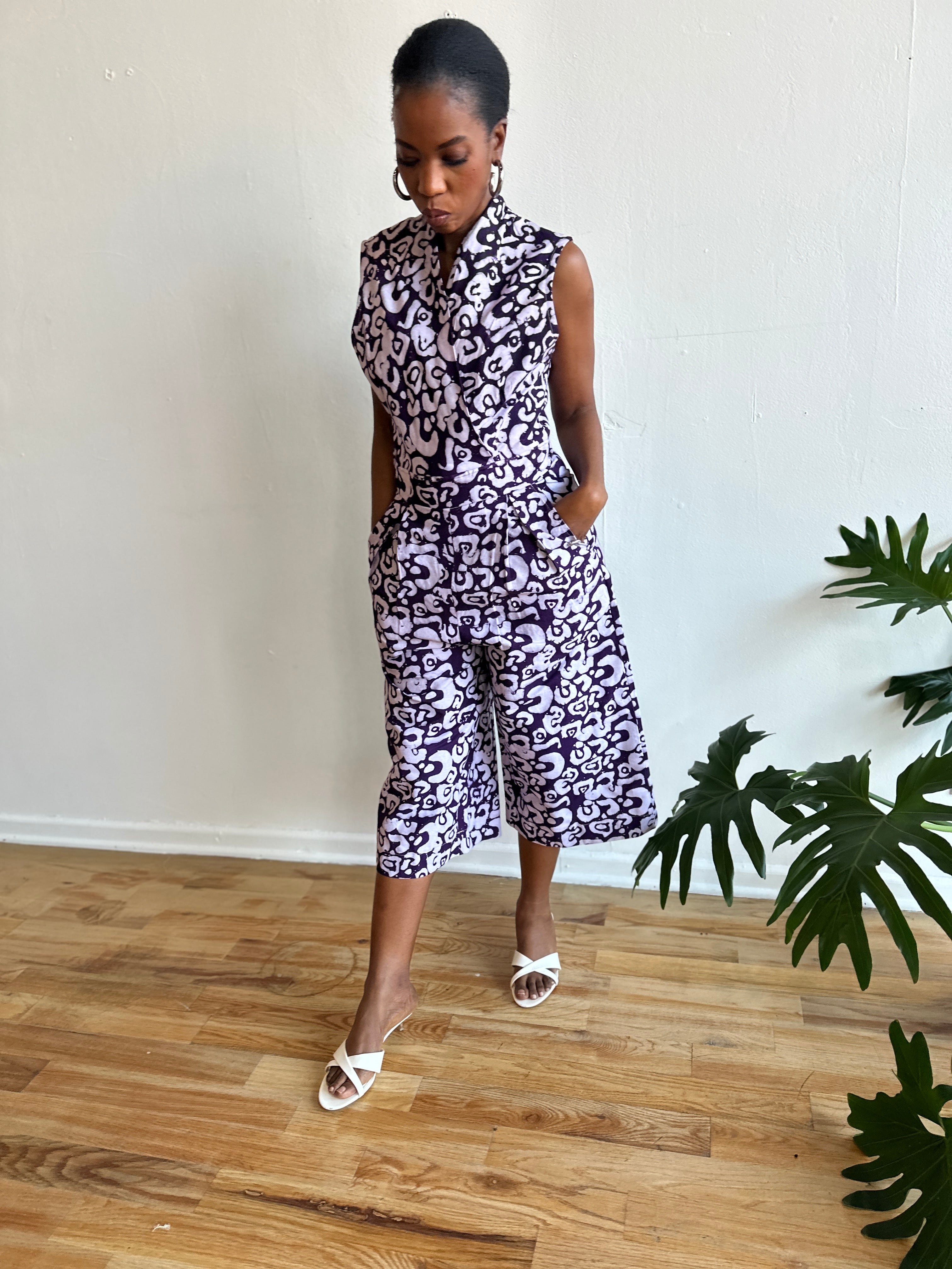 The Hadithi Culotte Jumpsuit- Purple Batiki II