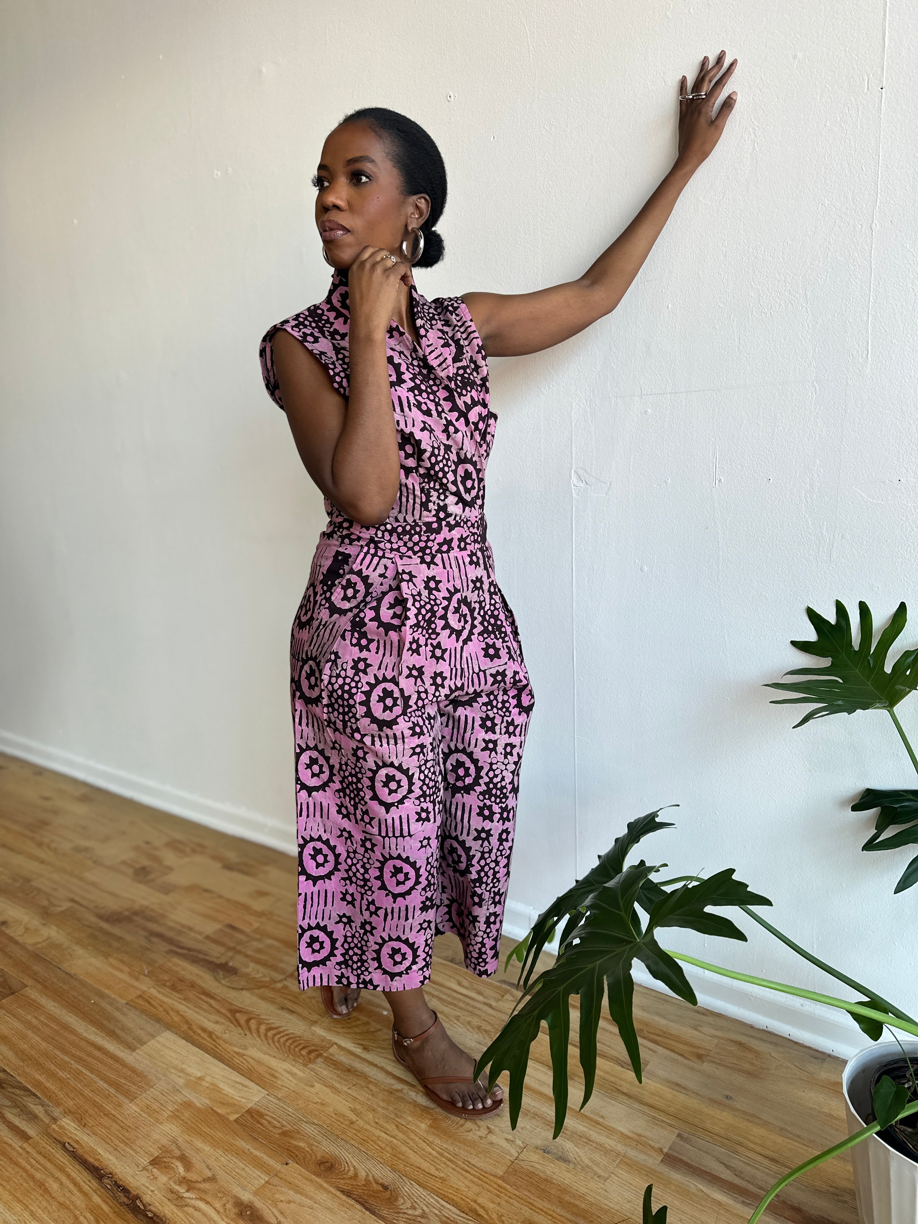 The Hadithi Culotte Jumpsuit- Plum Batiki
