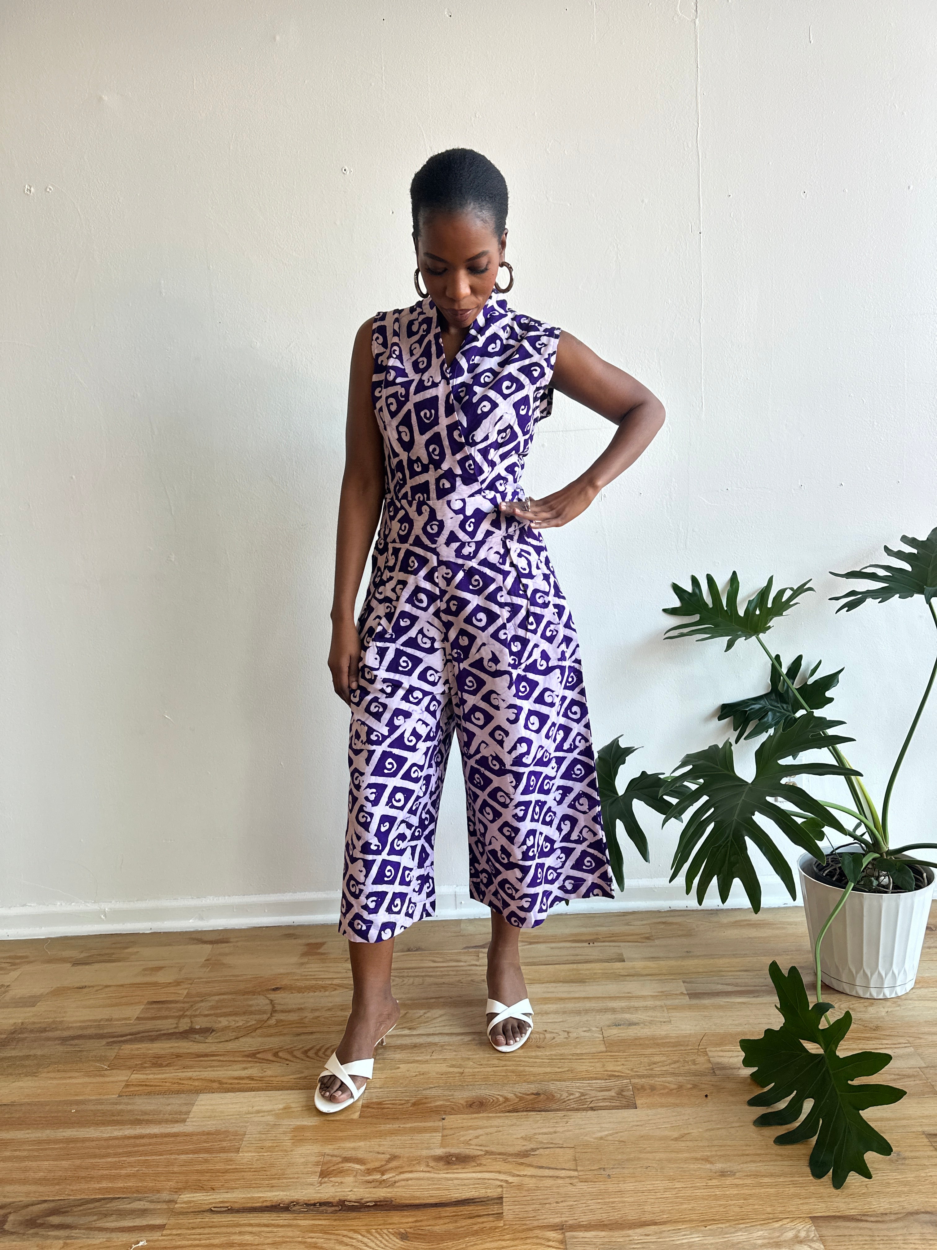 The Hadithi Culotte Jumpsuit- Purple Batiki