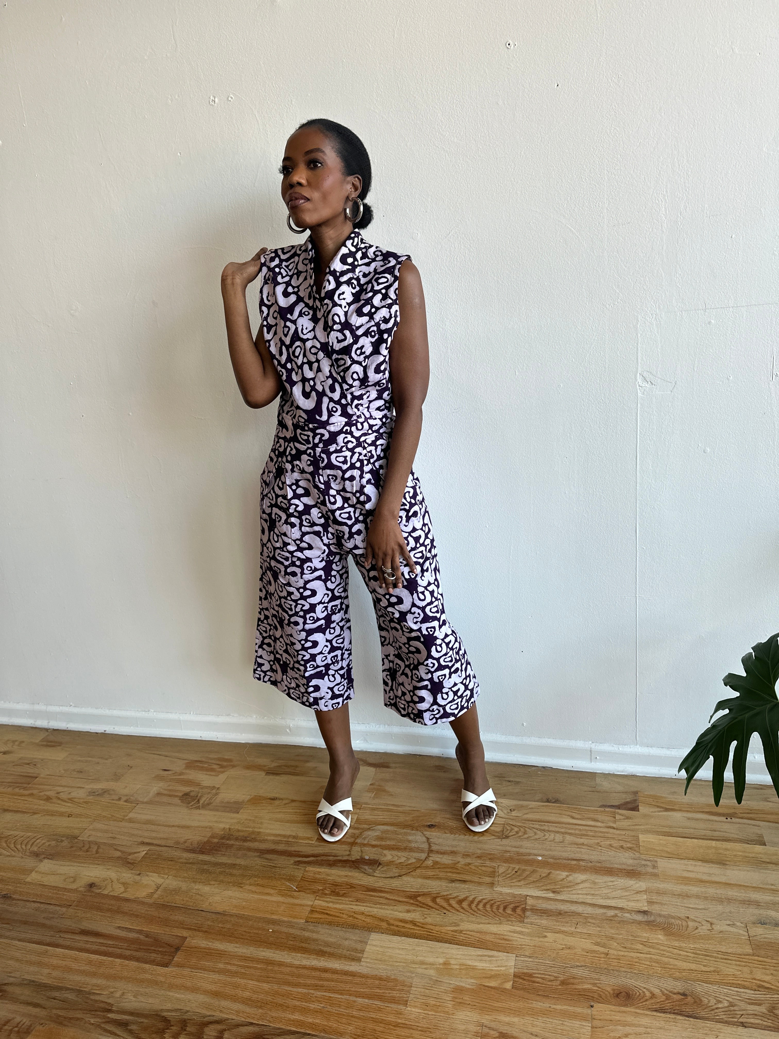 The Hadithi Culotte Jumpsuit- Purple Batiki II