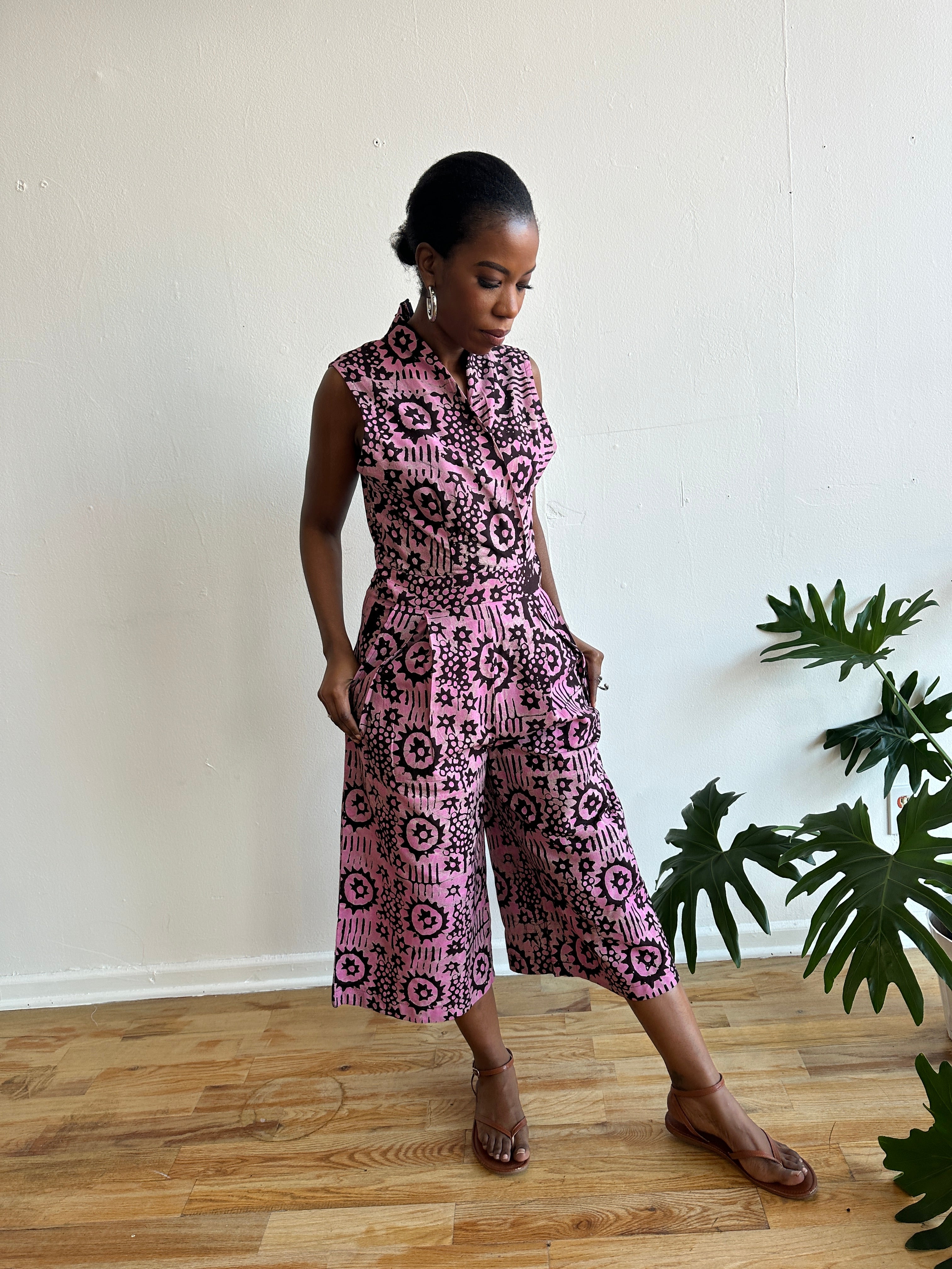 The Hadithi Culotte Jumpsuit- Plum Batiki
