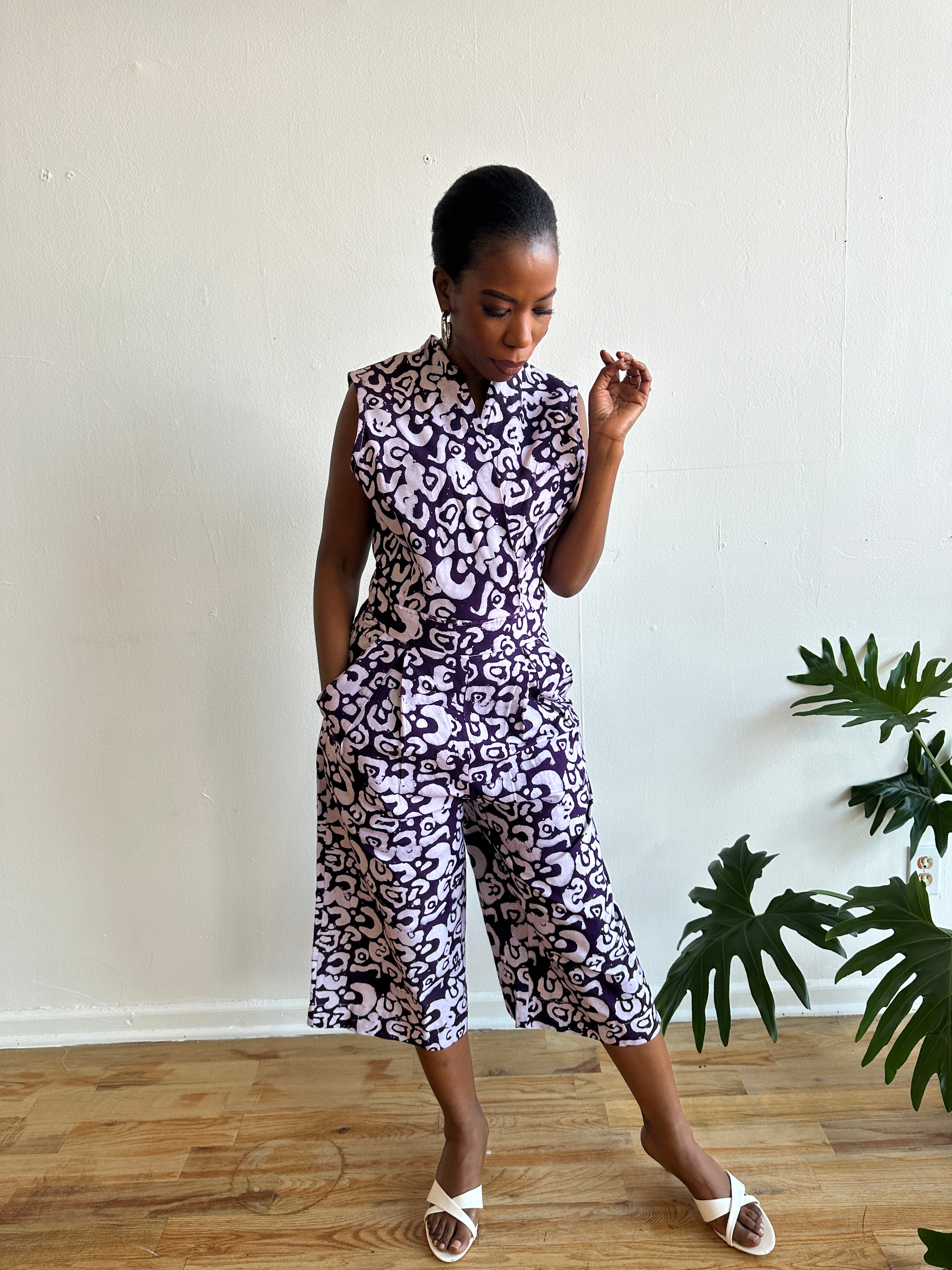 The Hadithi Culotte Jumpsuit- Purple Batiki II