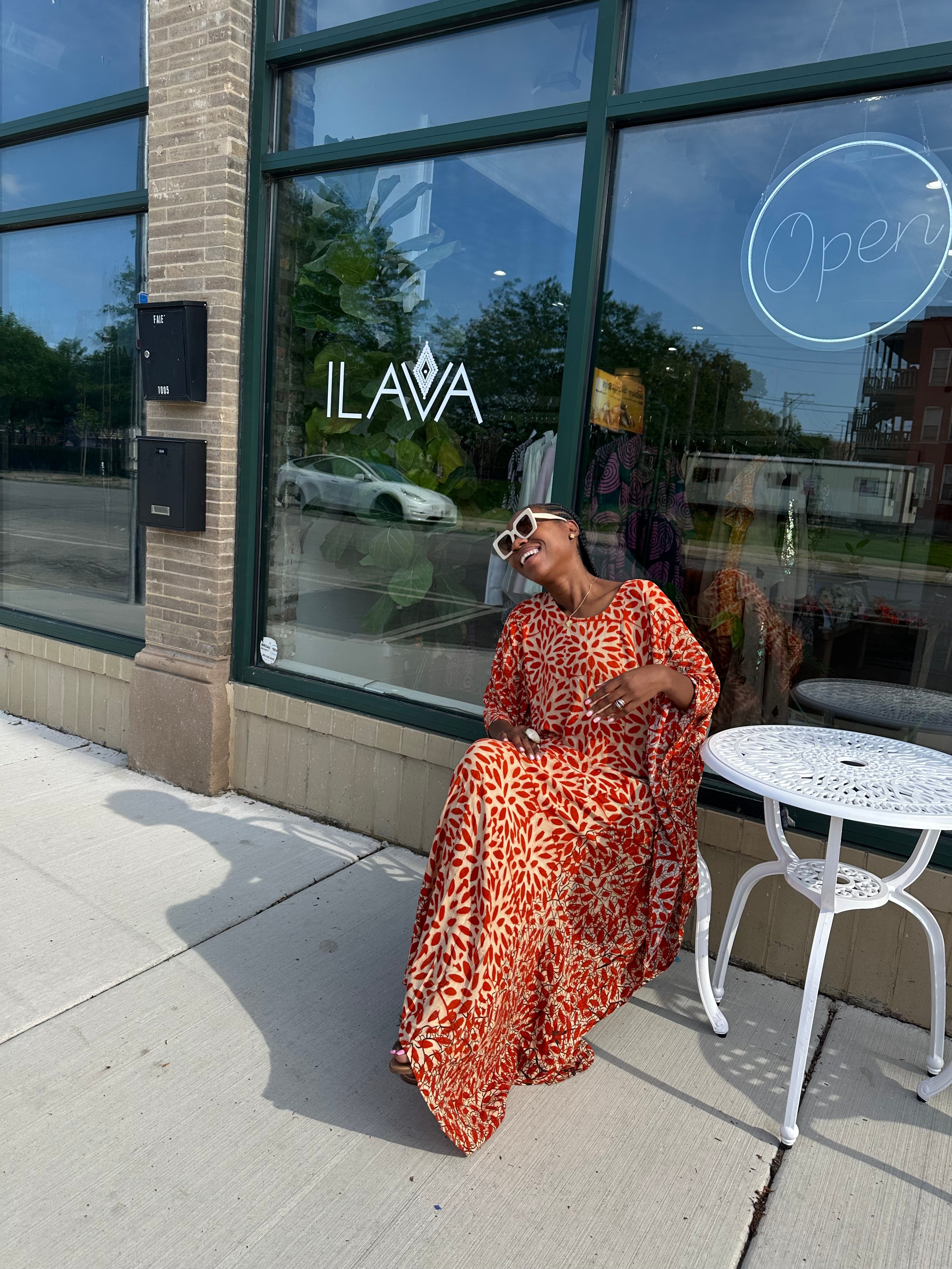 Rich Auntie Dera Dress-Orange Crush