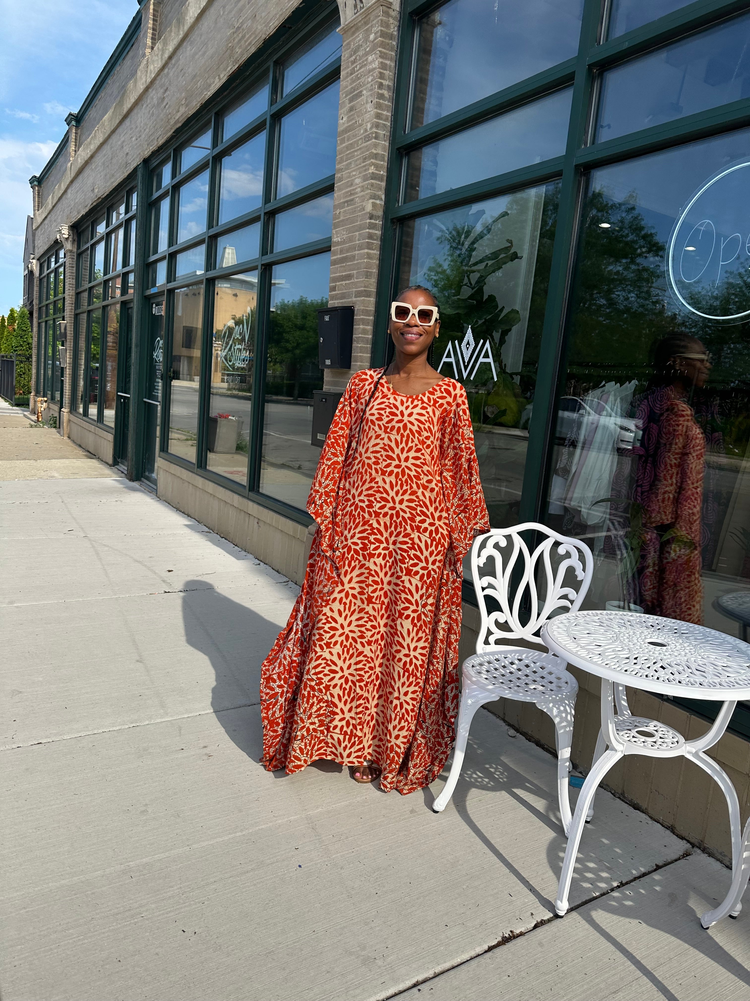 Rich Auntie Dera Dress-Orange Crush