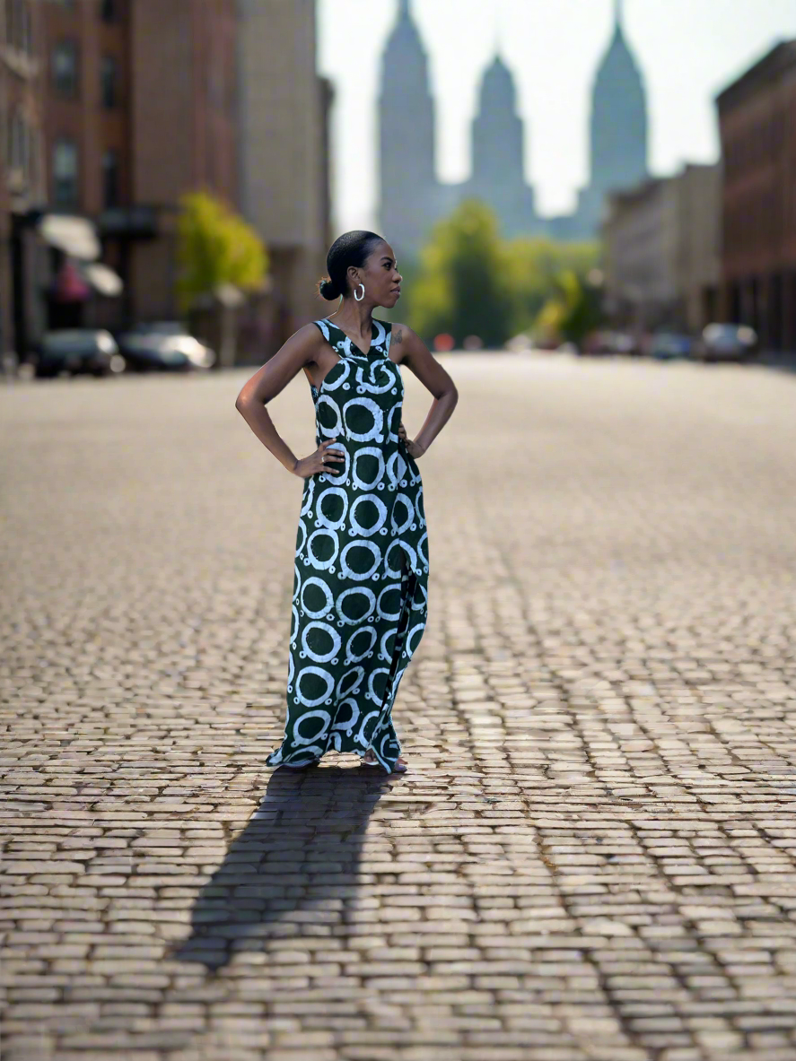 The Mrembo Dress- Forest Green Batiki