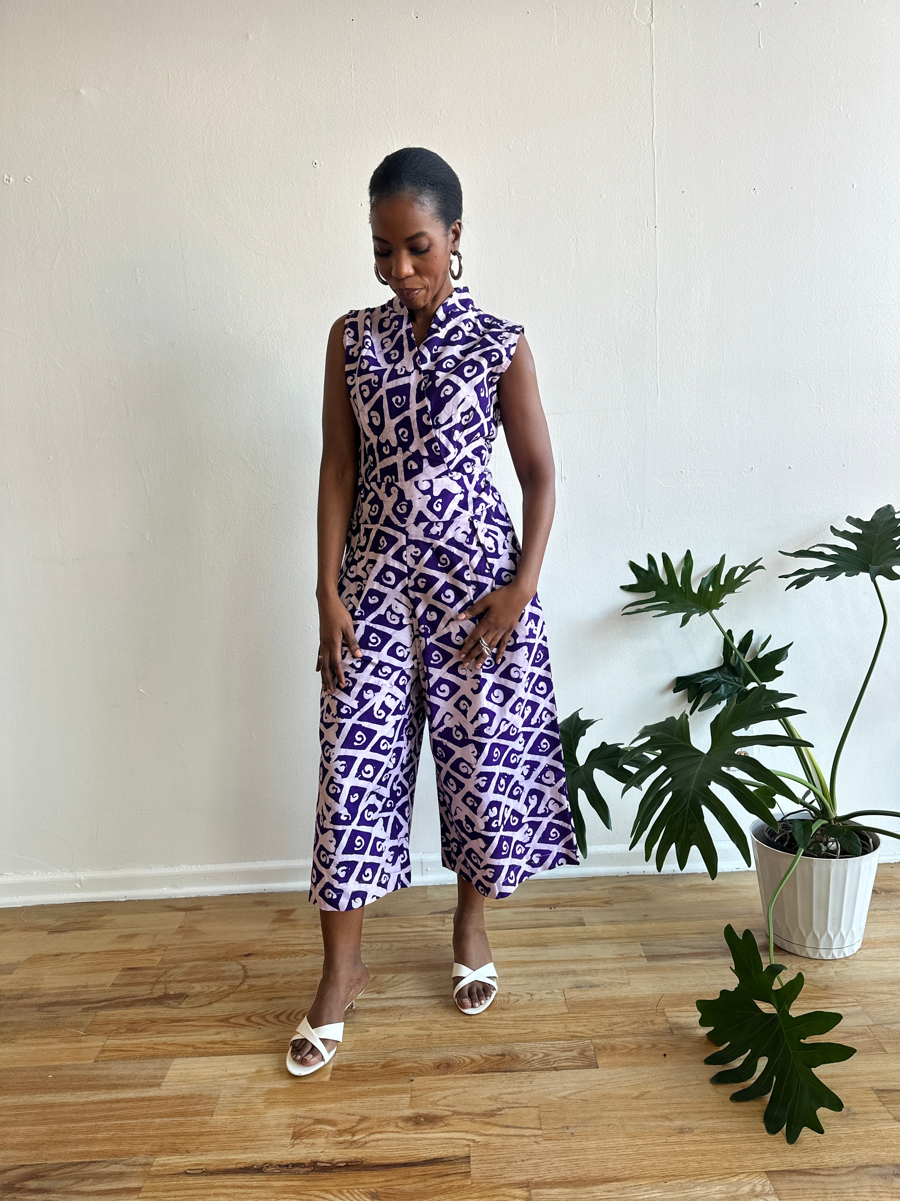 The Hadithi Culotte Jumpsuit- Purple Batiki