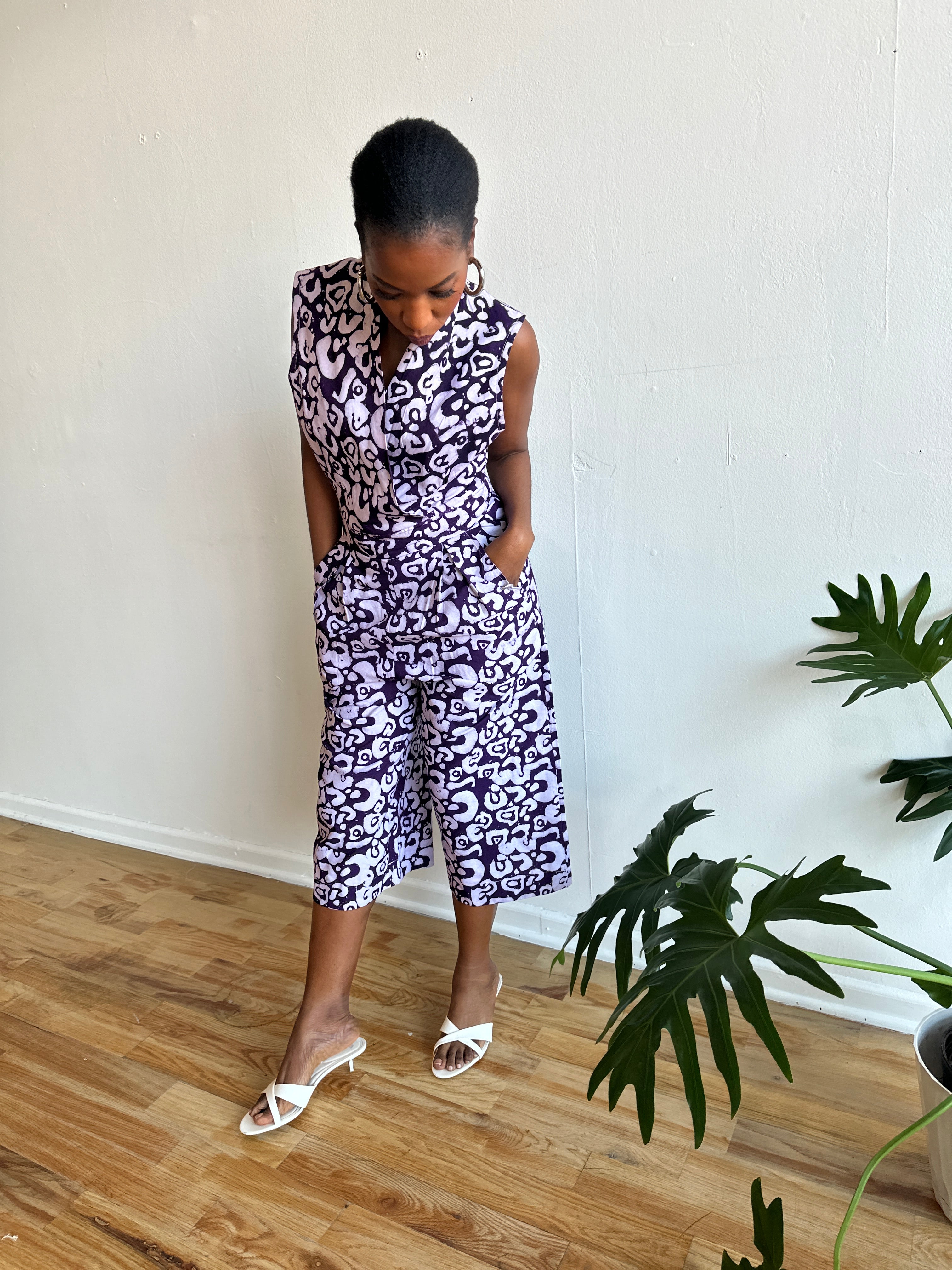 The Hadithi Culotte Jumpsuit- Purple Batiki II