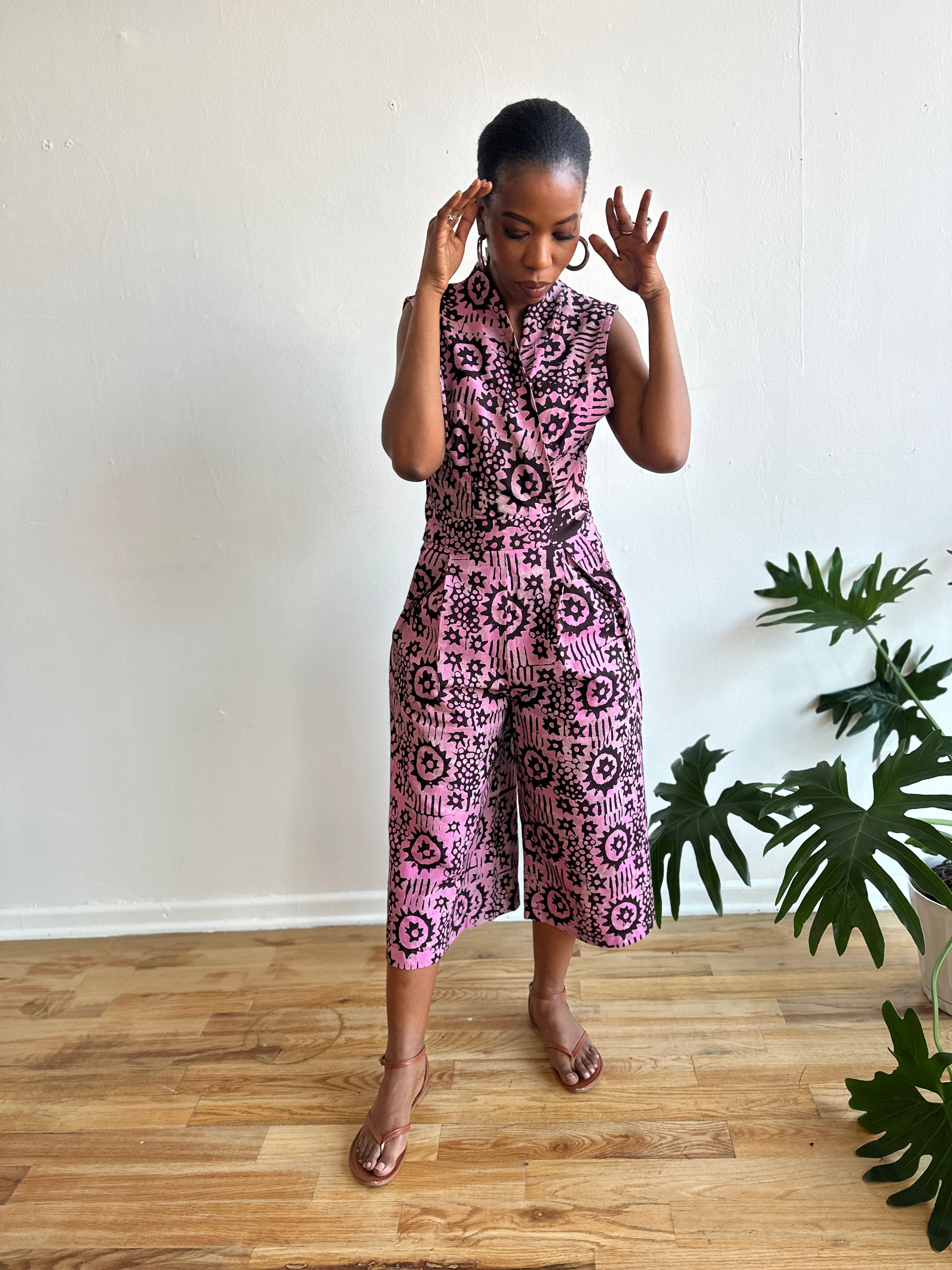 The Hadithi Culotte Jumpsuit- Plum Batiki