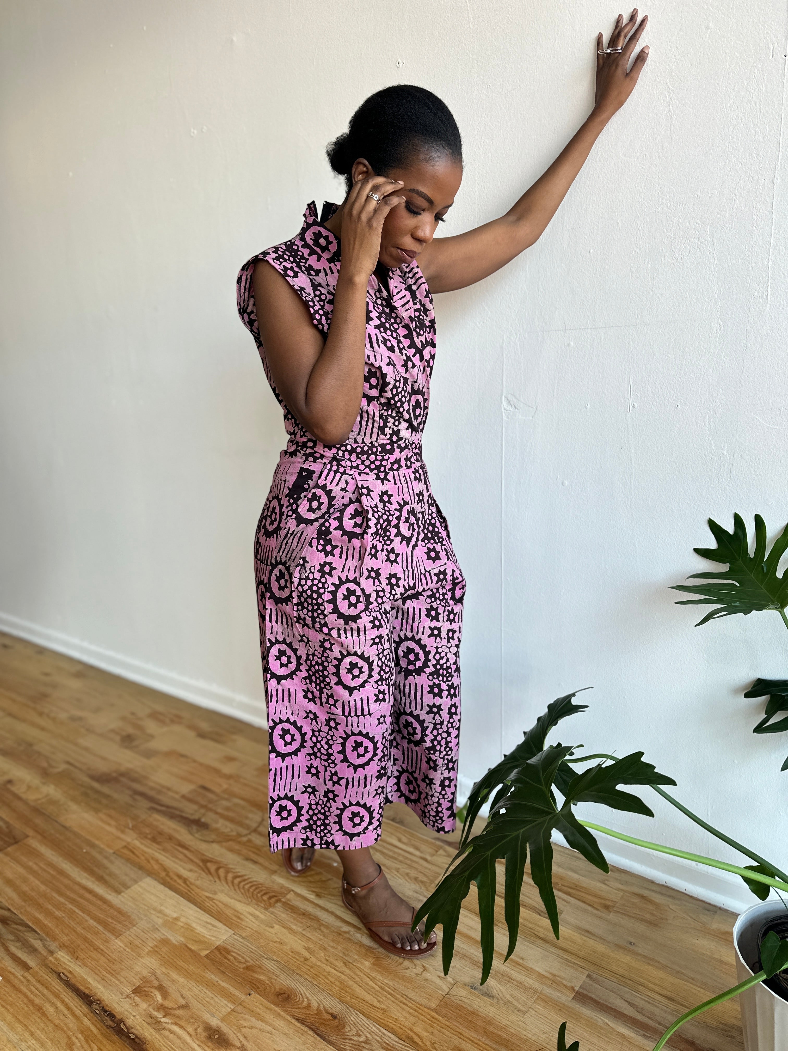 The Hadithi Culotte Jumpsuit- Plum Batiki