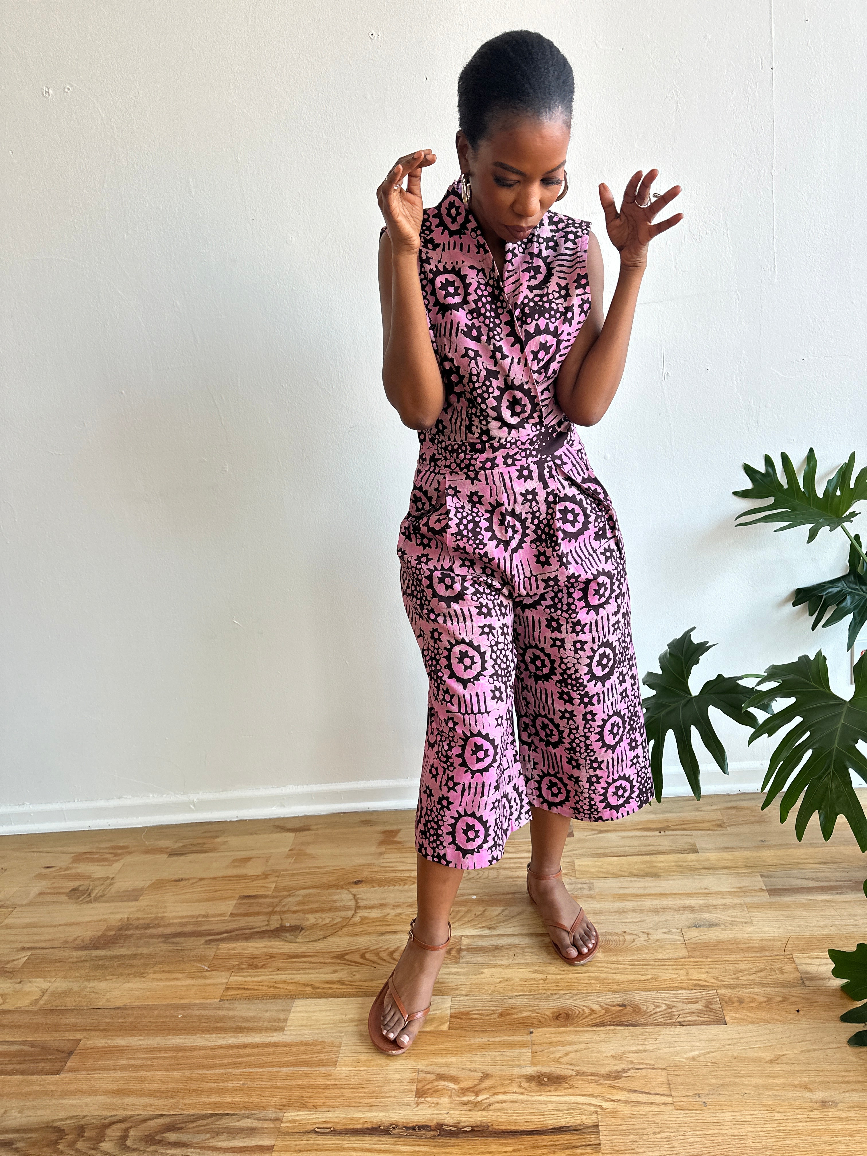 The Hadithi Culotte Jumpsuit- Plum Batiki