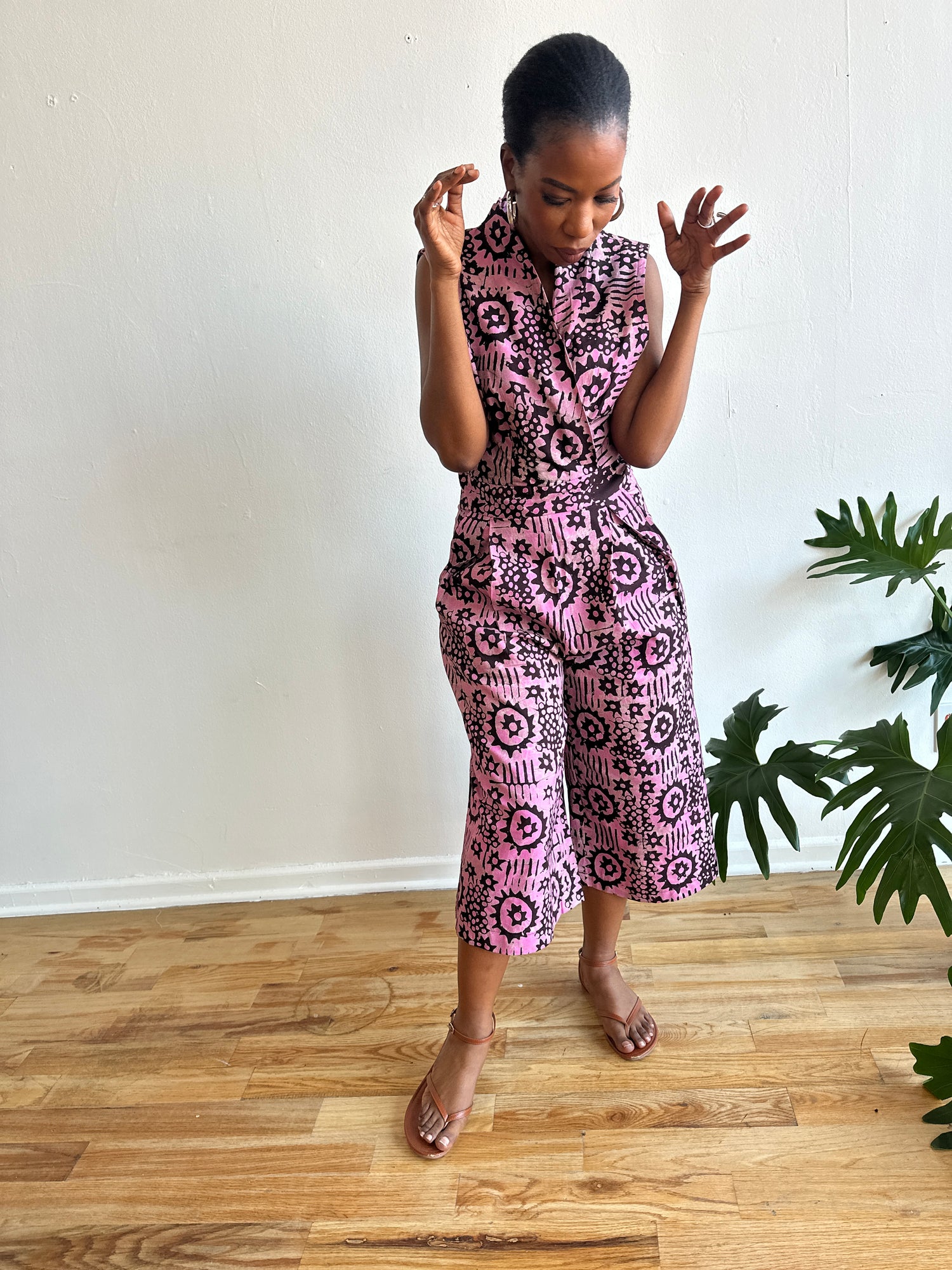 The Hadithi Culotte Jumpsuit- Plum Batiki