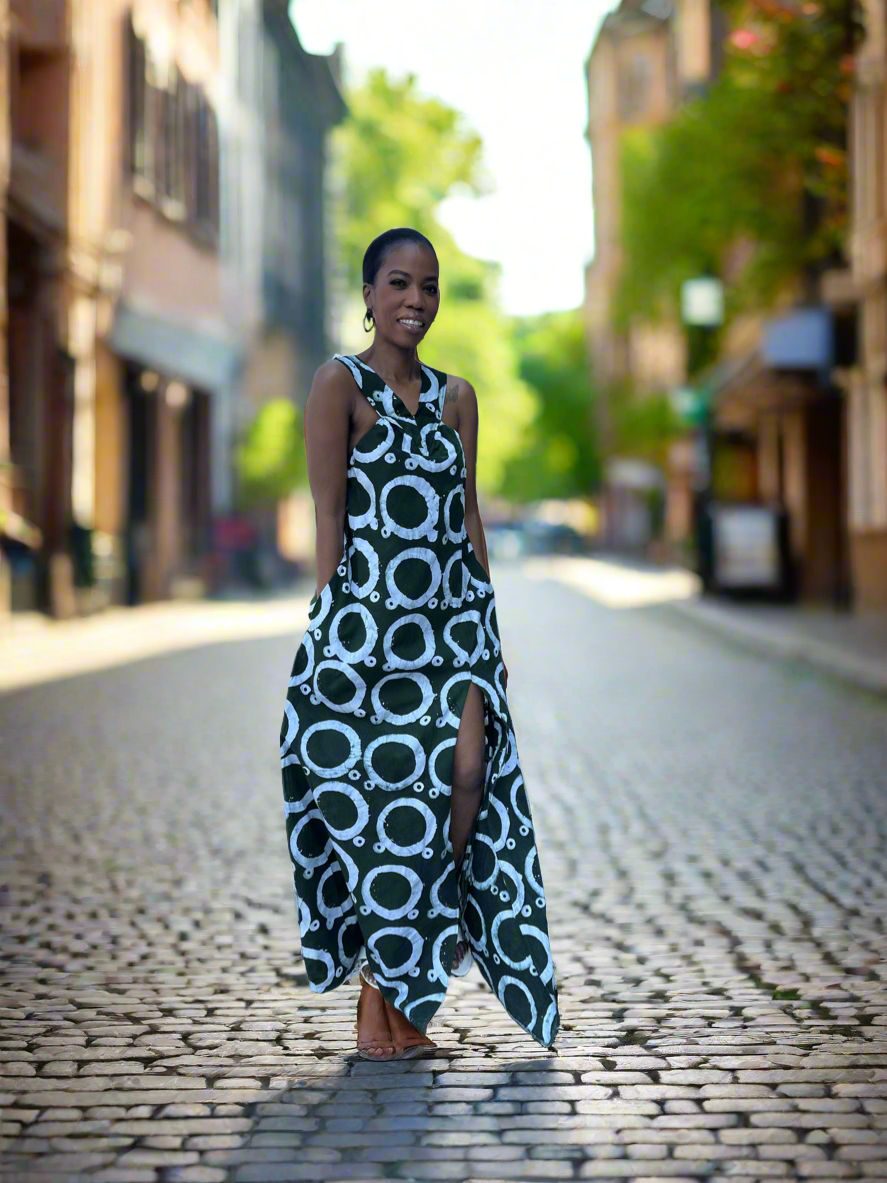 The Mrembo Dress- Forest Green Batiki