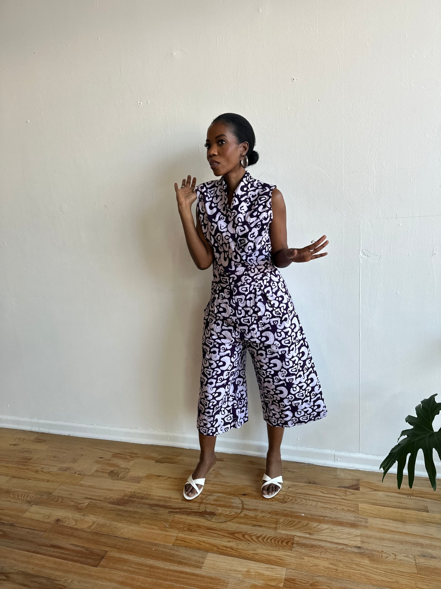 The Hadithi Culotte Jumpsuit- Purple Batiki II