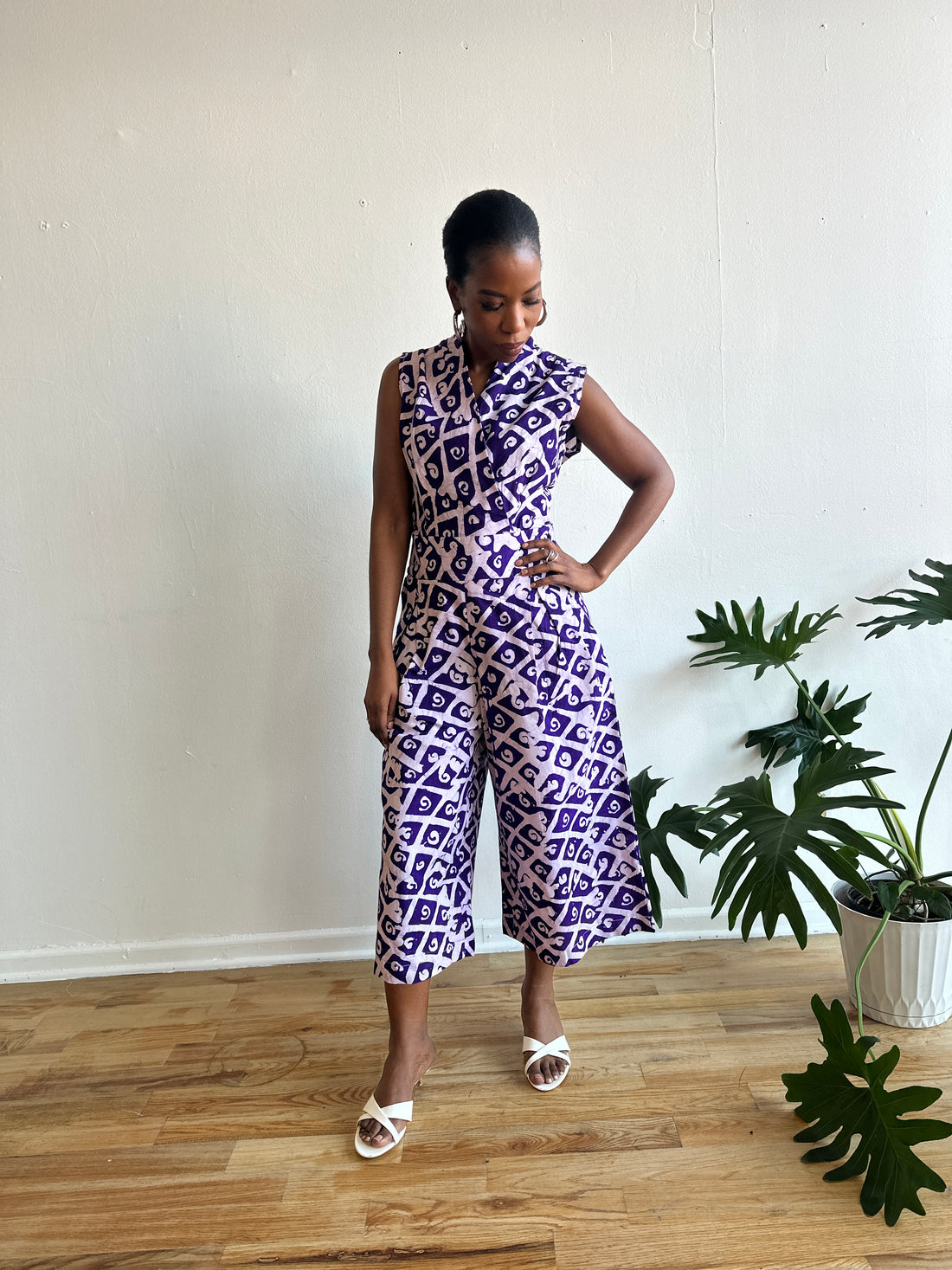 The Hadithi Culotte Jumpsuit- Purple Batiki