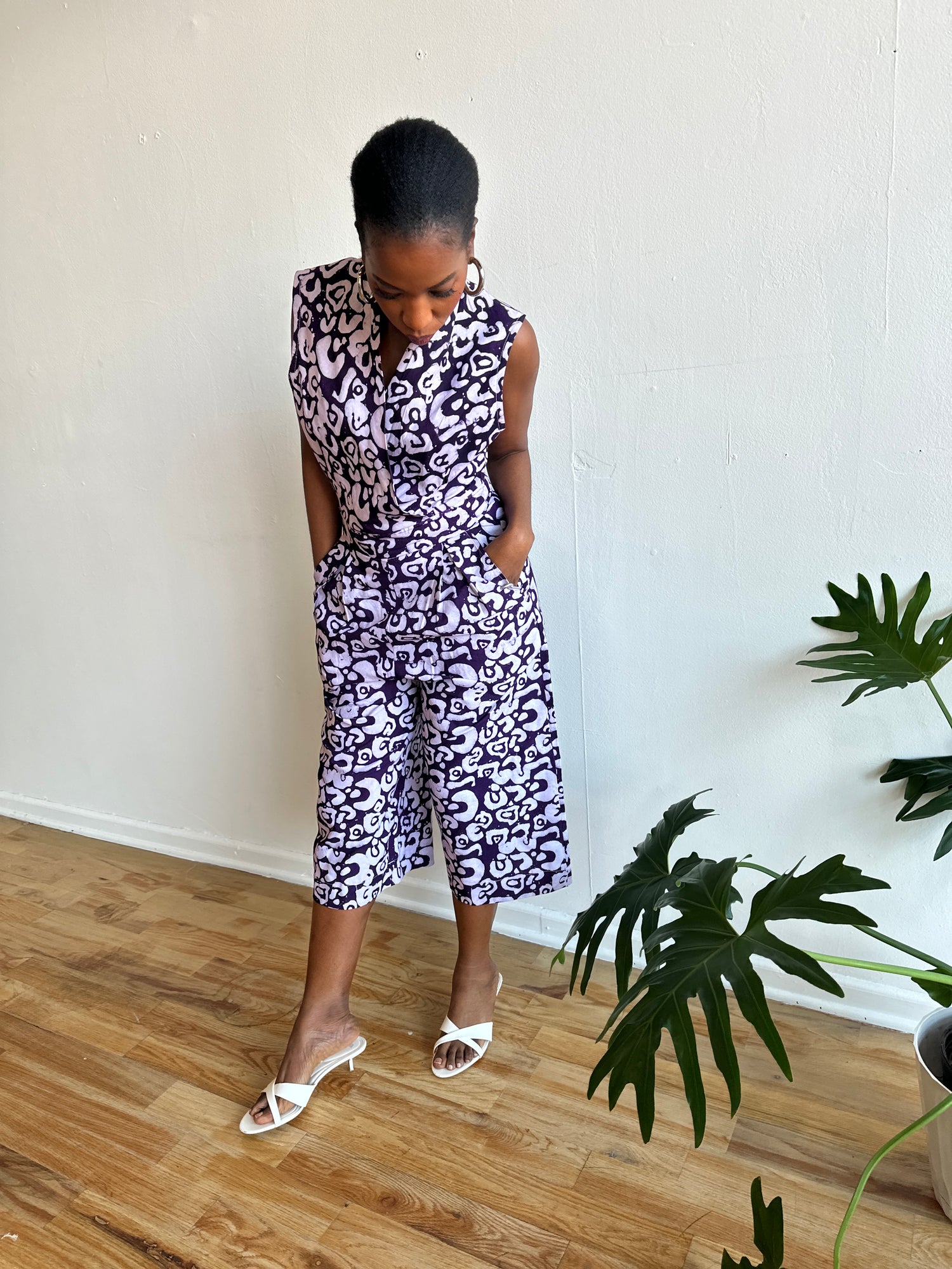 The Hadithi Culotte Jumpsuit- Purple Batiki II
