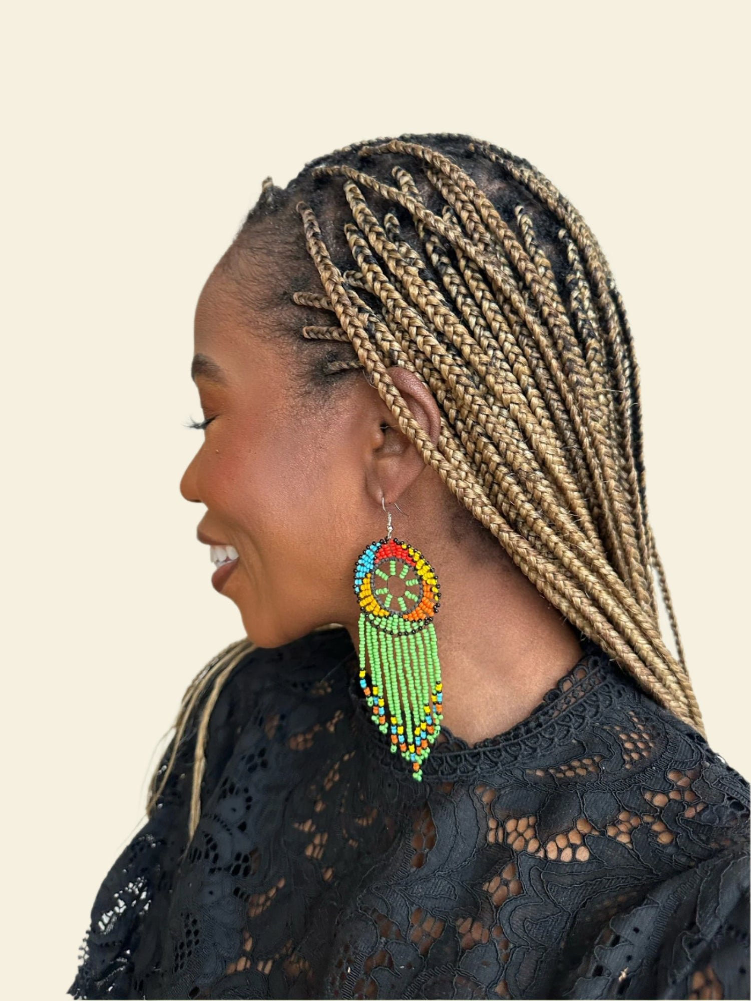 Green Maasai Beaded Chandelier Earrings