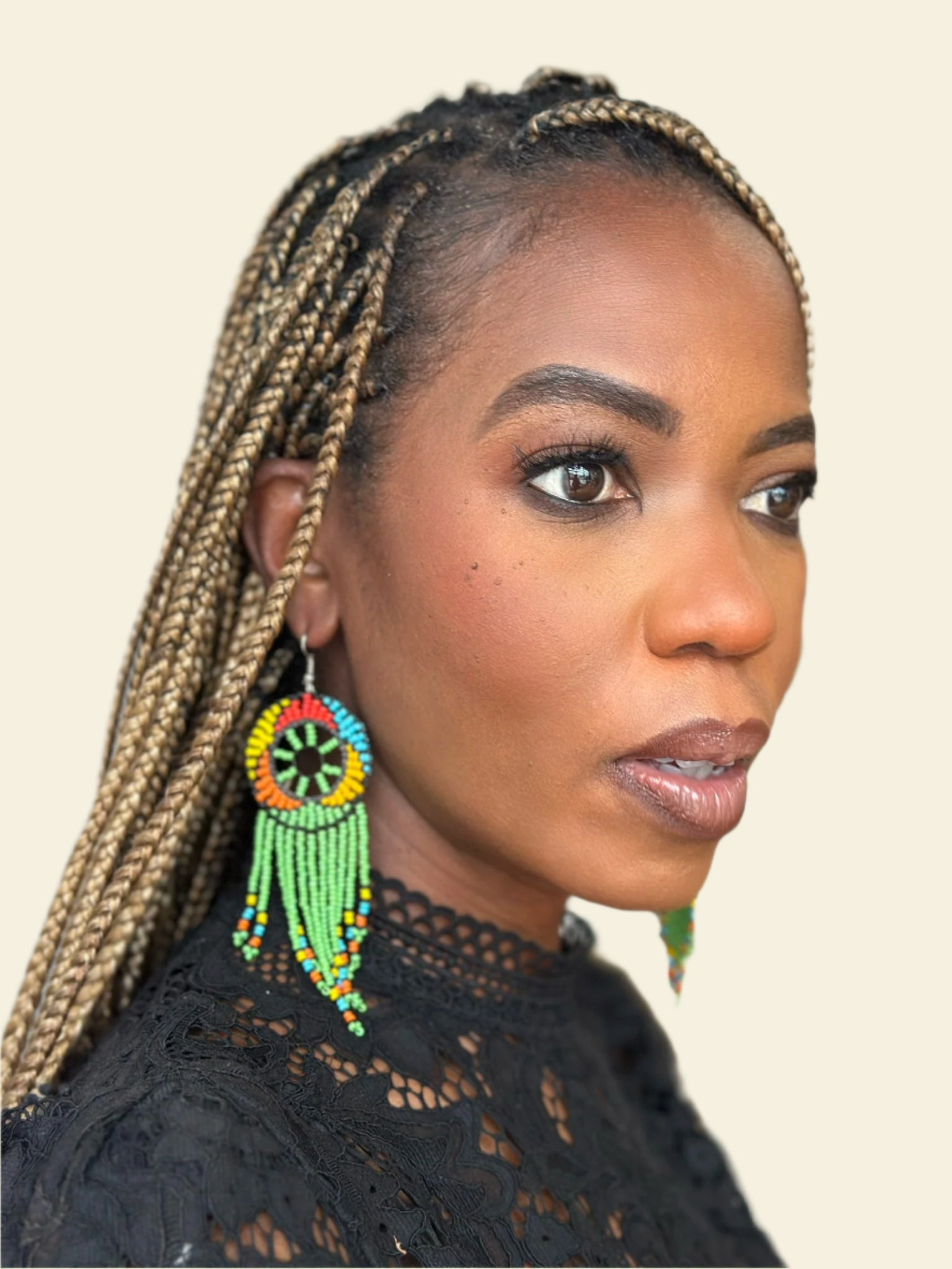 Green Maasai Beaded Chandelier Earrings