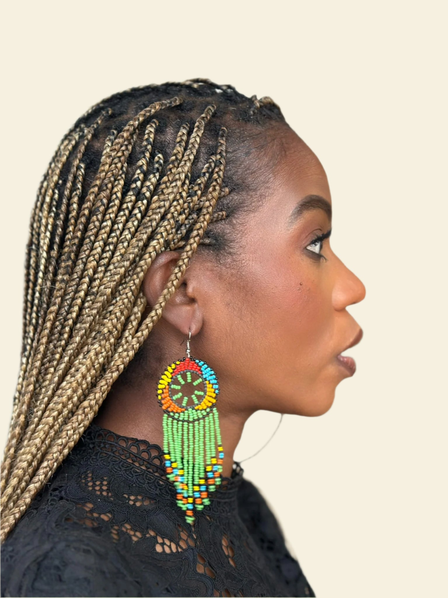 Green Maasai Beaded Chandelier Earrings