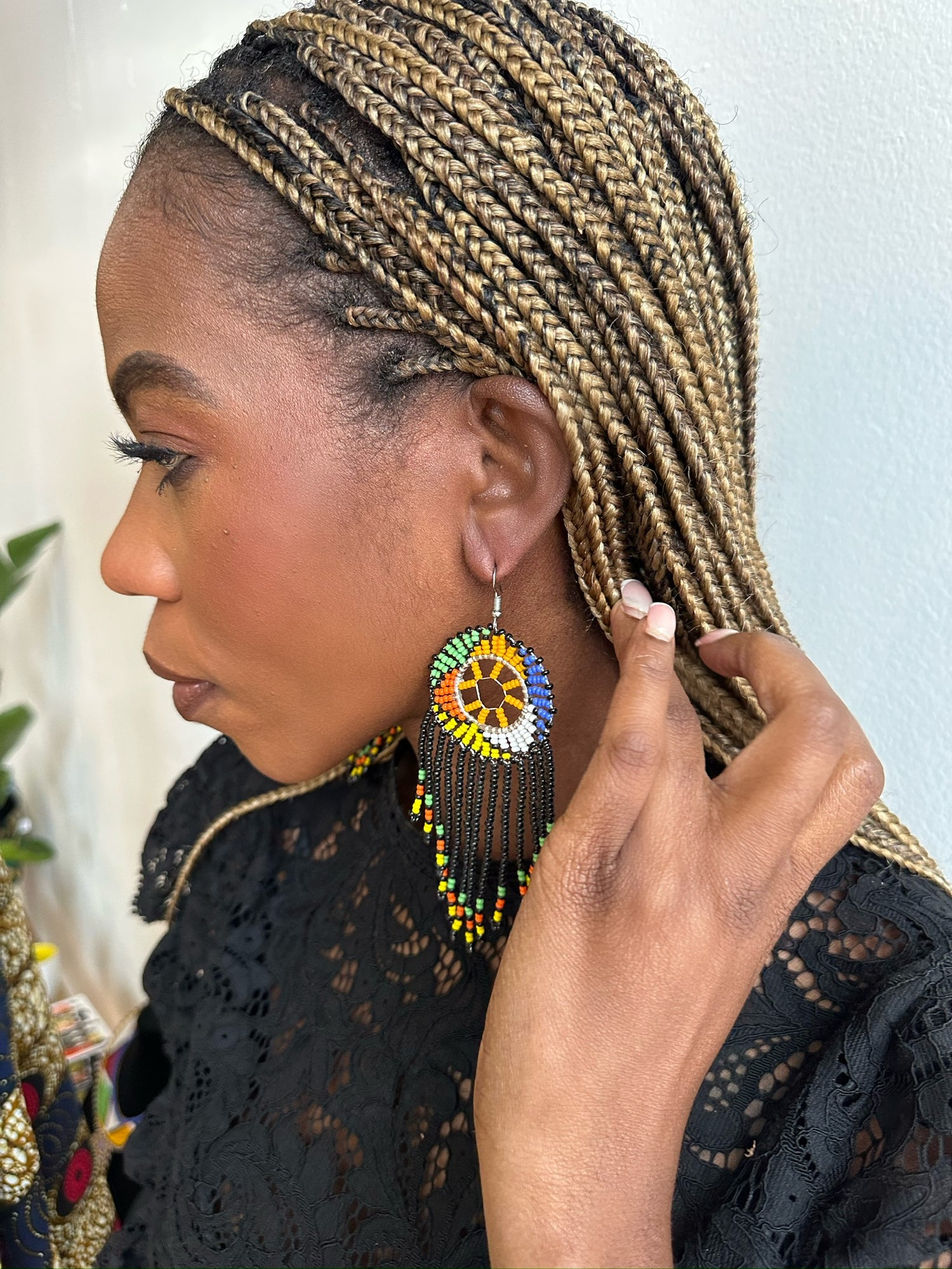 Black Maasai Beaded Chandelier Earrings