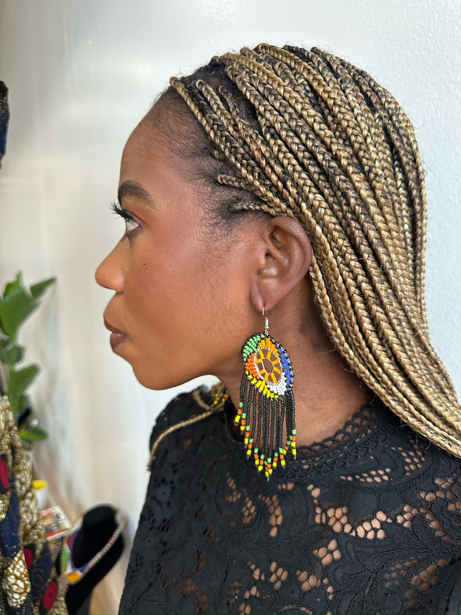 Black Maasai Beaded Chandelier Earrings