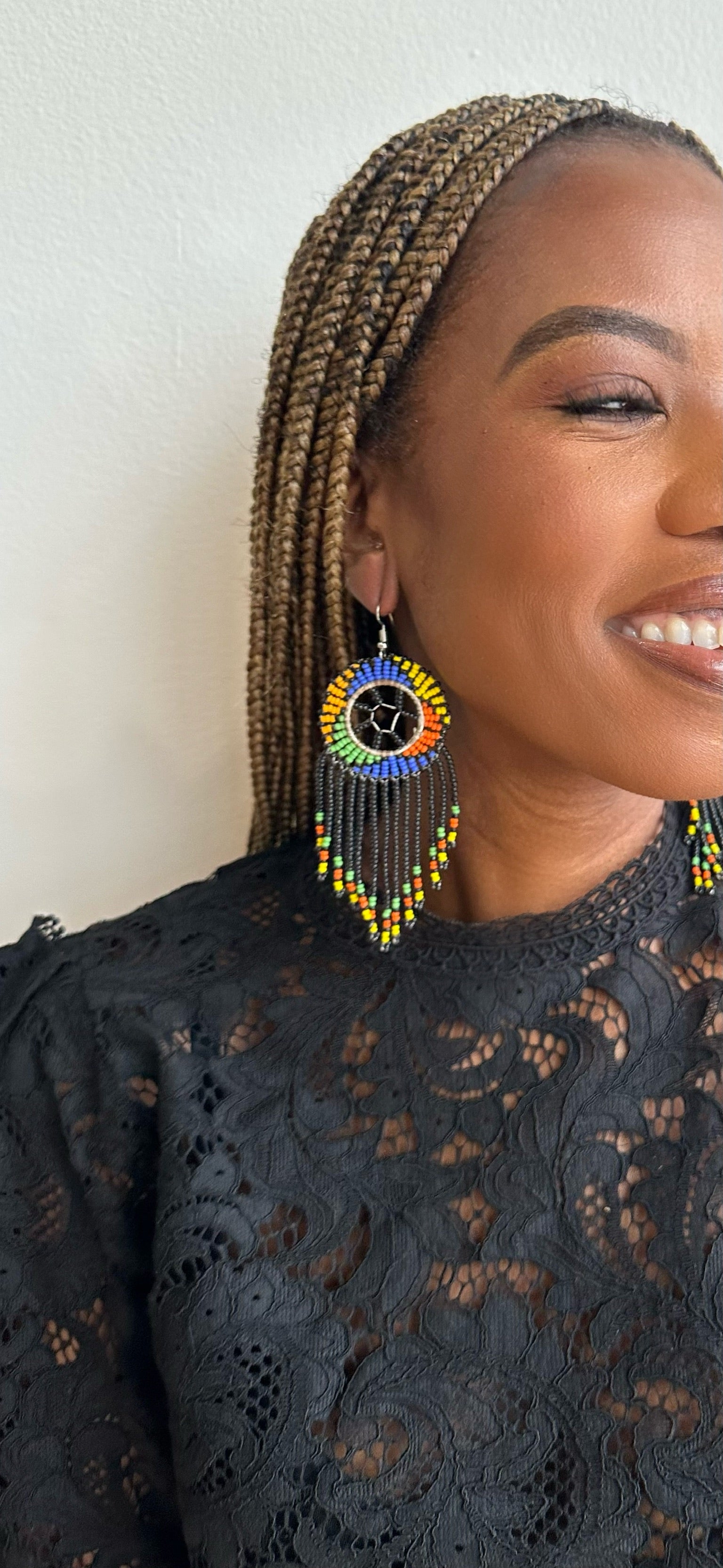 Black Maasai Beaded Chandelier Earrings