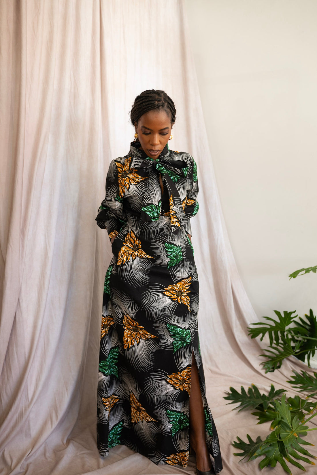 Nuru African Print Bow Maxi Dress
