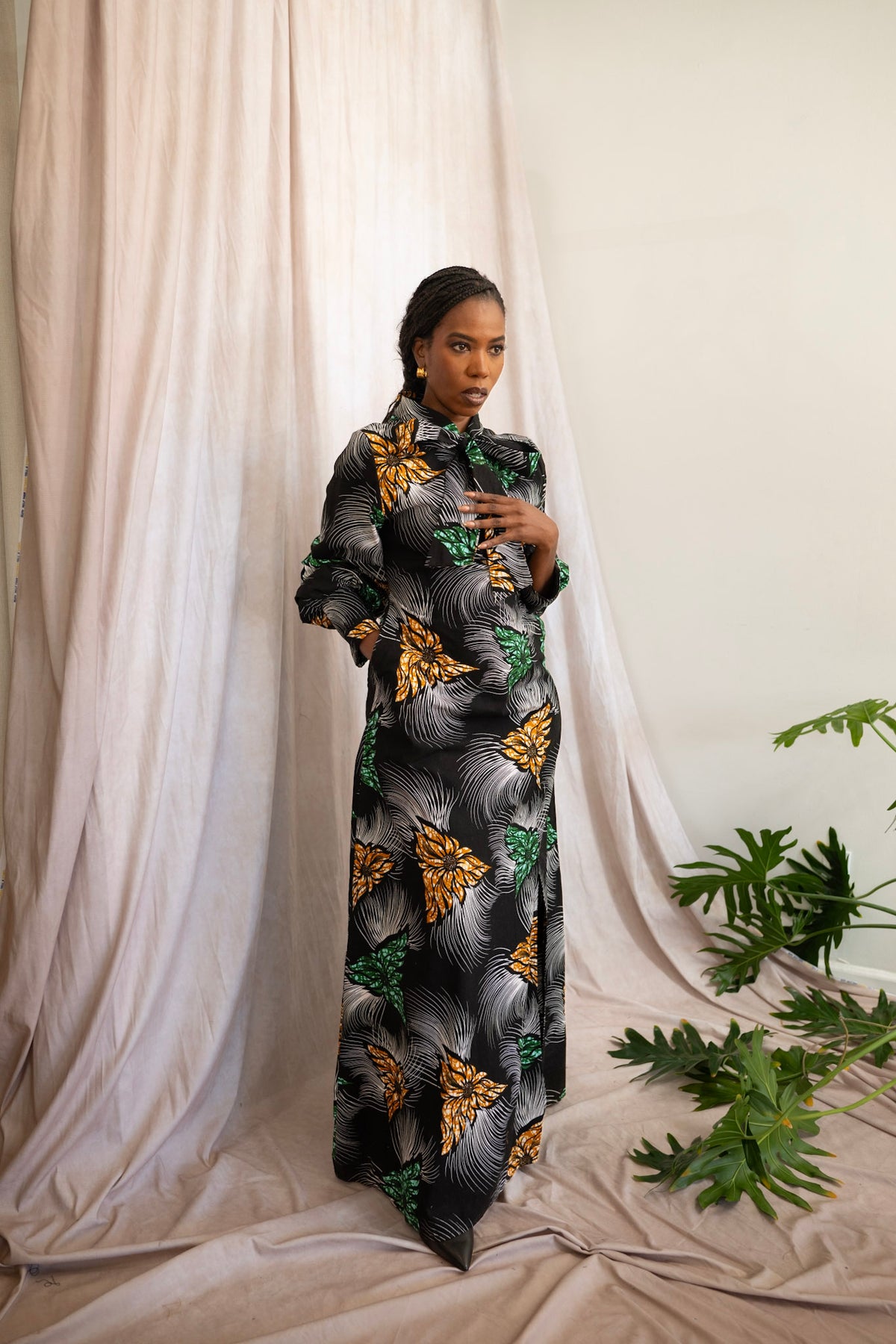 Nuru African Print Bow Maxi Dress