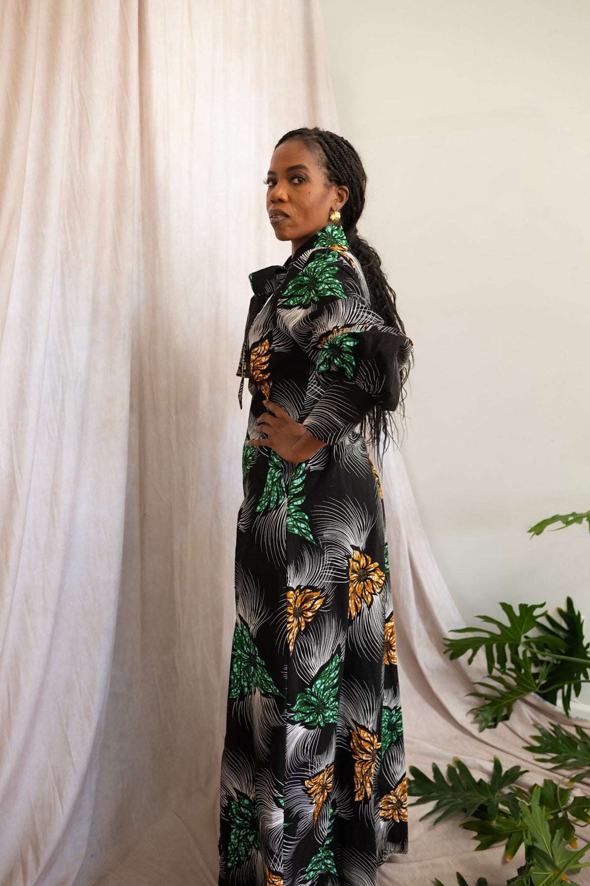 Nuru African Print Bow Maxi Dress