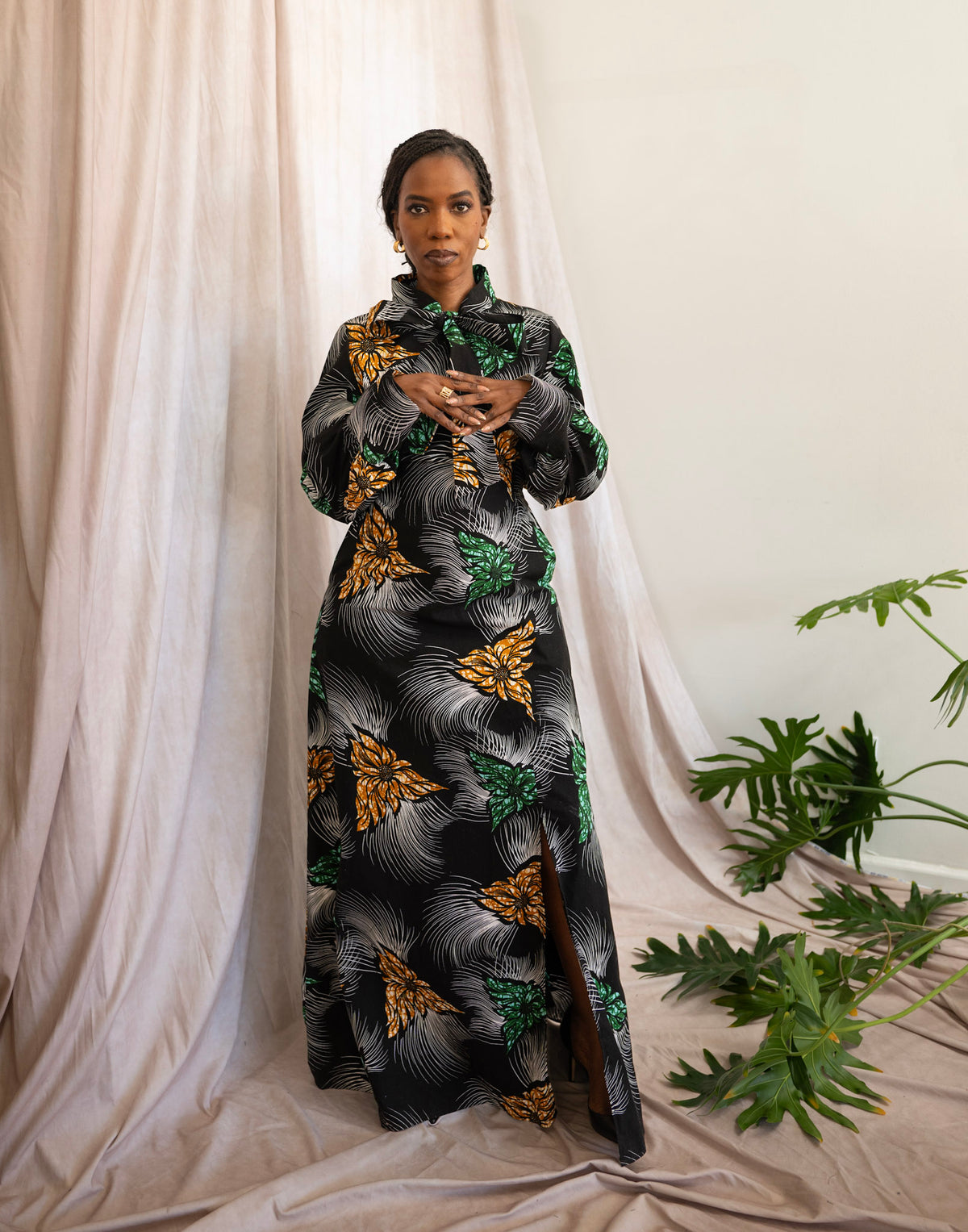 Nuru African Print Bow Maxi Dress