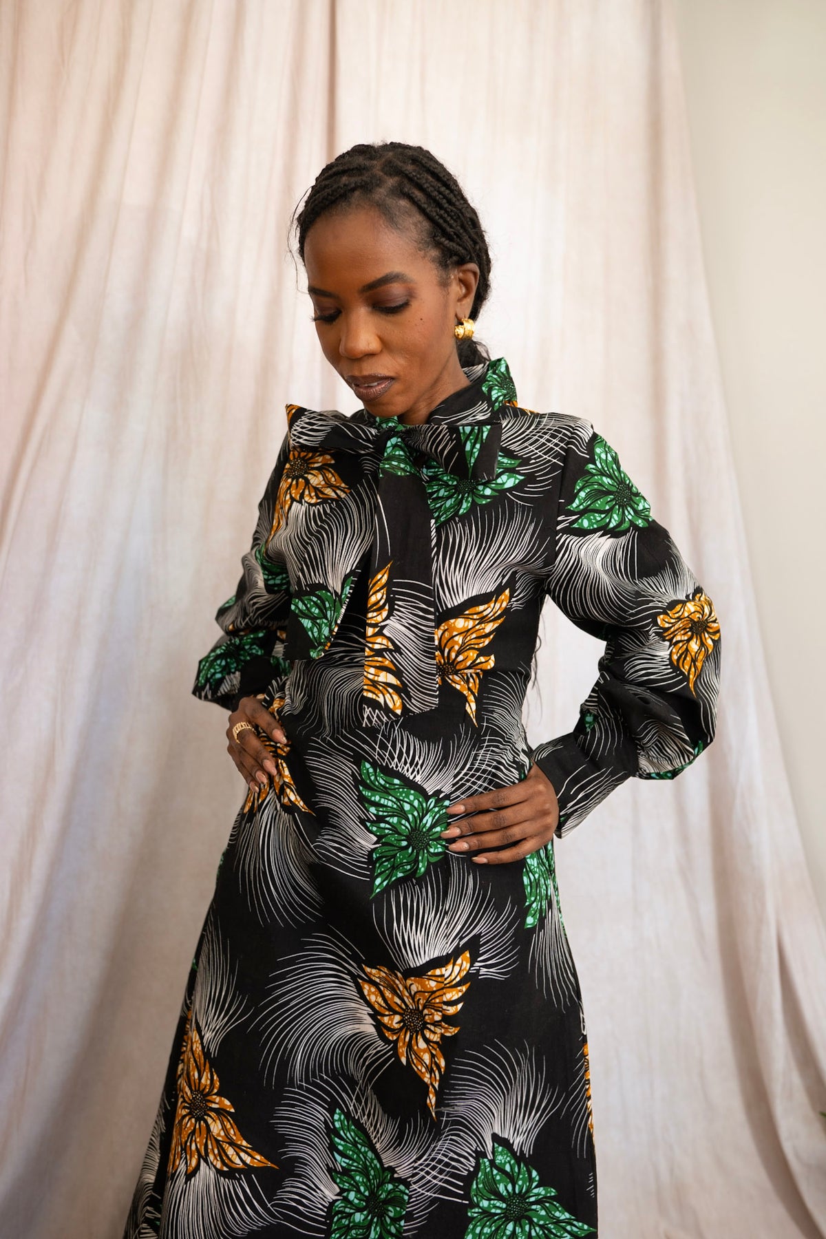 Nuru African Print Bow Maxi Dress