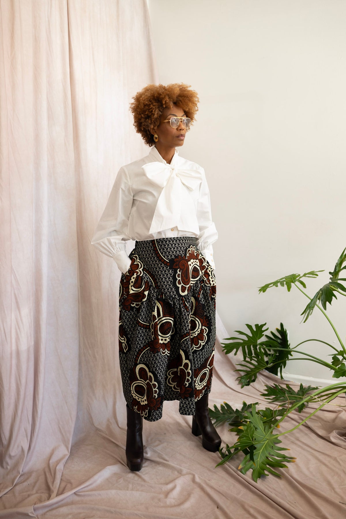 Jengo African Print Barrel Midi Skirt
