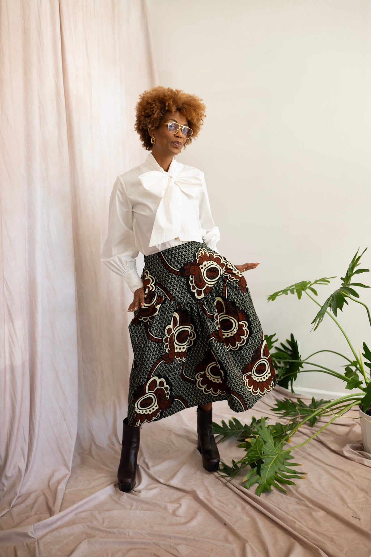 Jengo African Print Barrel Midi Skirt