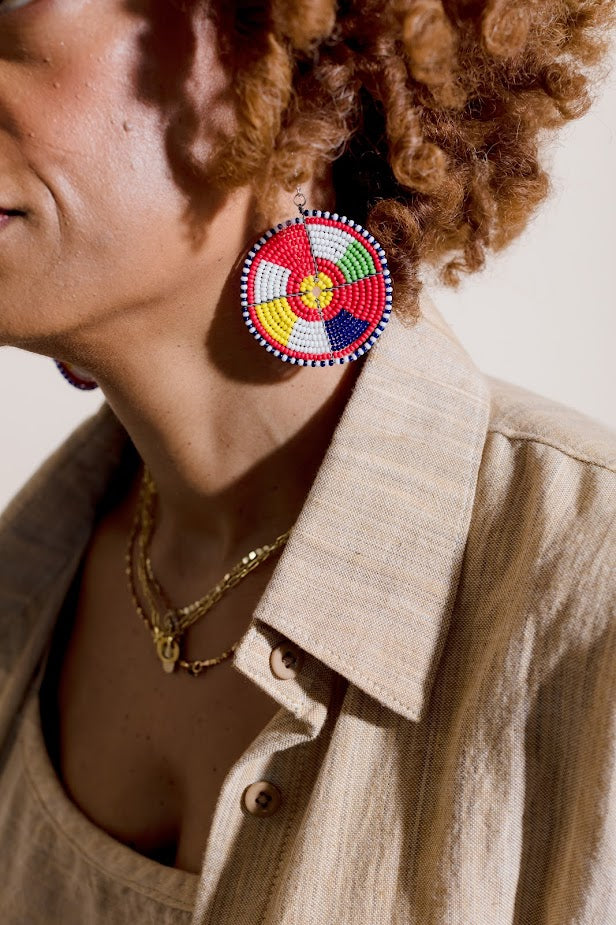 Color-Blocked Maasai Beaded Earrings