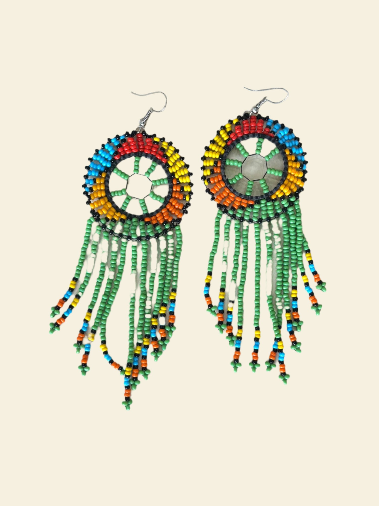 Green Maasai Beaded Chandelier Earrings