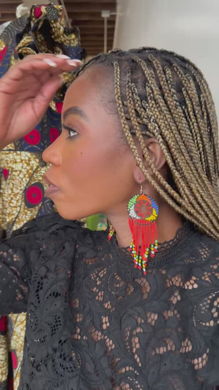 Red Maasai Beaded Chandelier Earrings