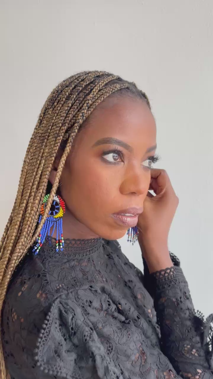 Blue Maasai Beaded Chandelier Earrings